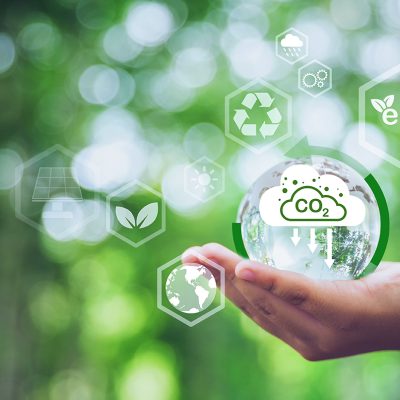 Developing sustainable CO2 concepts and low reduce CO2 emissions and carbon footprint to limit global warming and climate change. sustainable environmental management, Greenhouse from renewable energy
